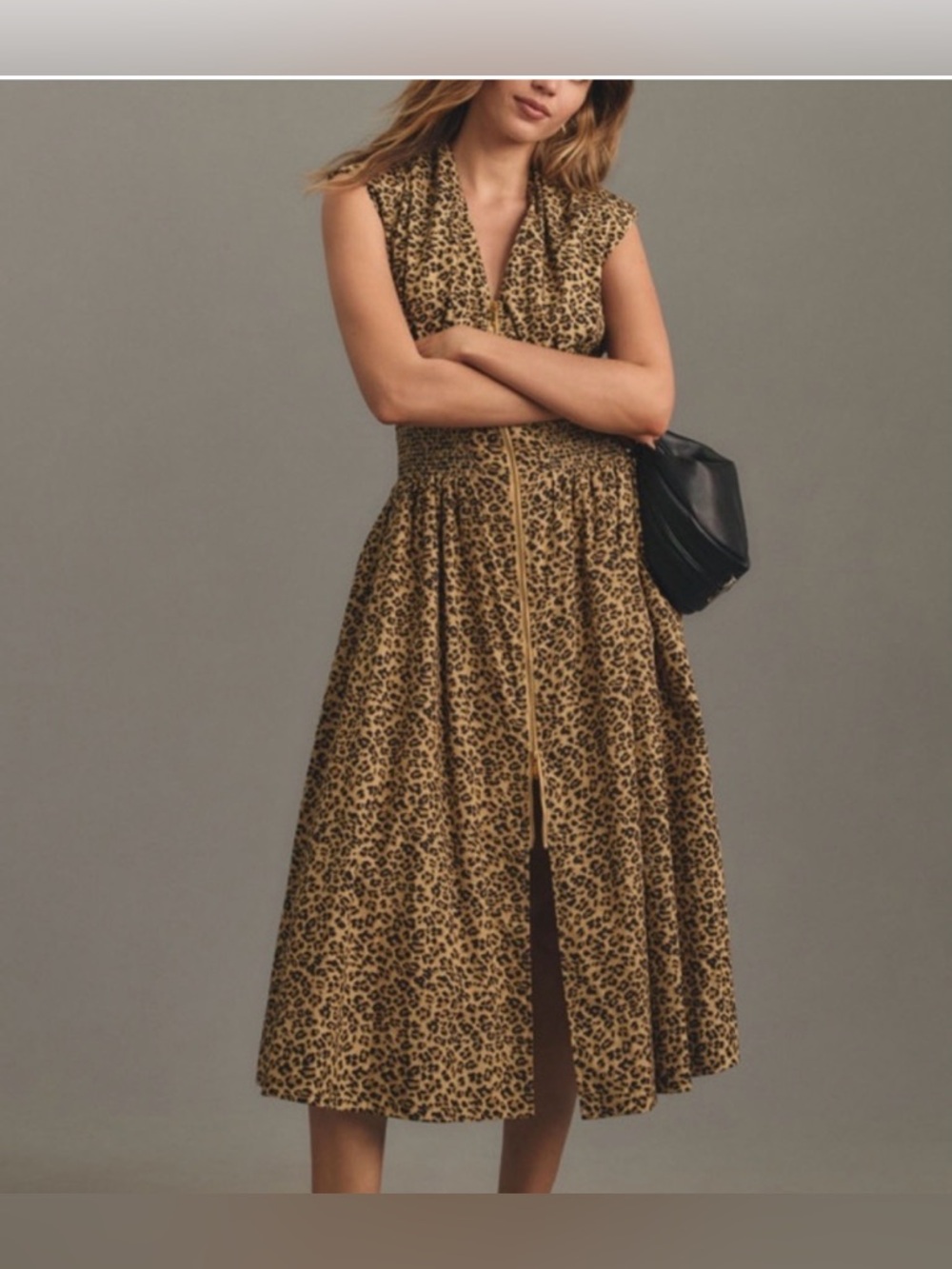 ANTHROPOLOGIE MAEVE THE TOMMIE CAP-SLEEVE SMOCKED
FRONT-ZIP
DRESS